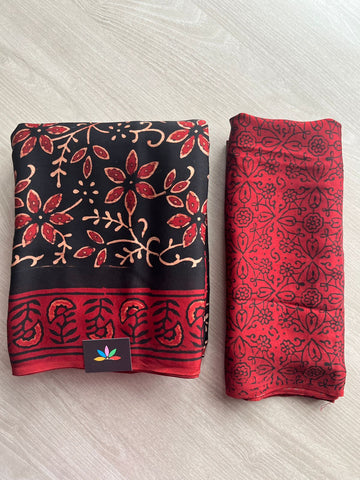 Natural Dye Hand block Printed Modal Silk Saree -27343