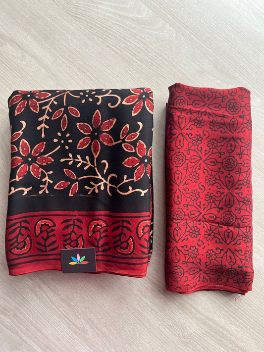 Natural Dye Hand block Printed Modal Silk Saree -27343