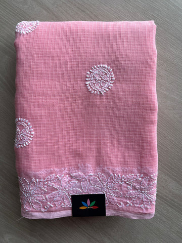Hand embroidered Chikankari Kota Cotton Saree - 27368-27371