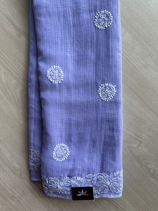 Hand embroidered Chikankari Kota Cotton Saree - 27372