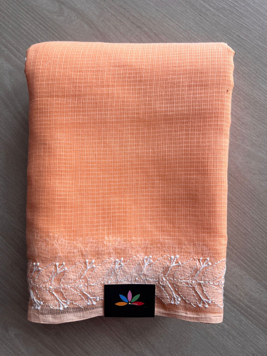 Hand embroidered Chikankari Kota Cotton Saree - 27373