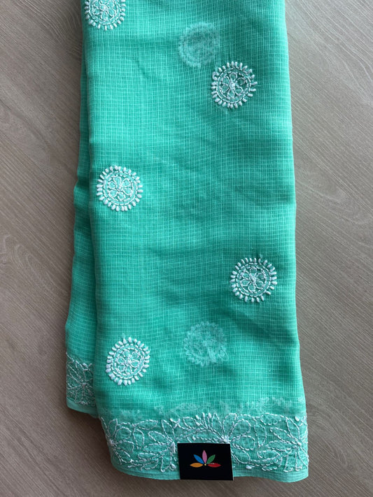 Hand embroidered Chikankari Kota Cotton Saree - 27374
