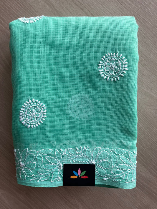 Hand embroidered Chikankari Kota Cotton Saree - 27374
