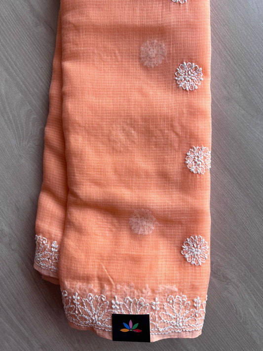 Hand embroidered Chikankari Kota Cotton Saree - 27377