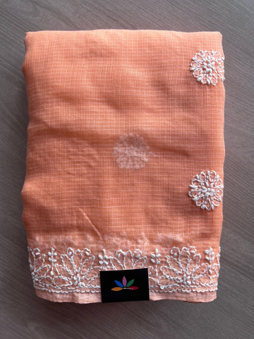 Hand embroidered Chikankari Kota Cotton Saree - 27377