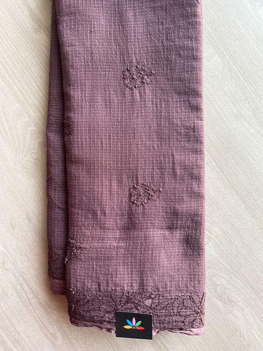 Hand embroidered Chikankari Kota Cotton Saree - 27378