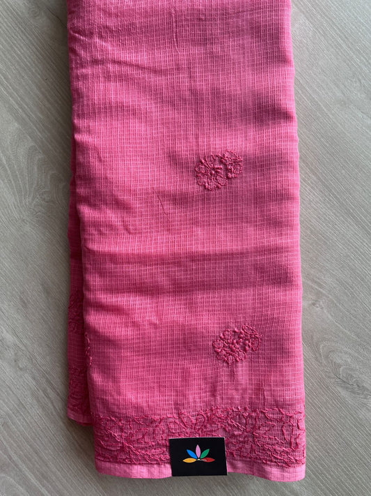 Hand embroidered Chikankari Kota Cotton Saree - 27379