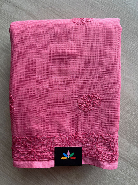 Hand embroidered Chikankari Kota Cotton Saree - 27379