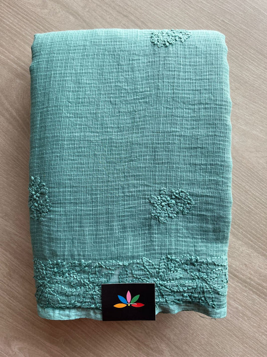 Hand embroidered Chikankari Kota Cotton Saree - 27380