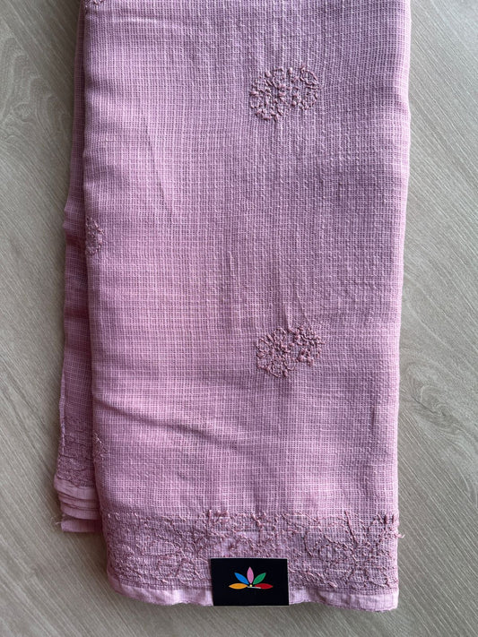 Hand embroidered Chikankari Kota Cotton Saree - 27383