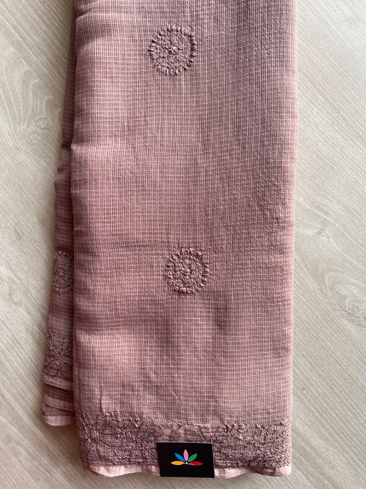 Hand embroidered Chikankari Kota Cotton Saree - 27384