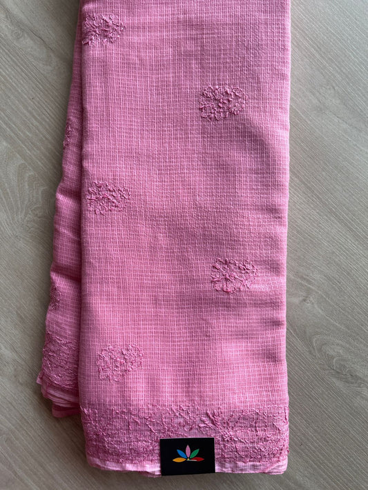 Hand embroidered Chikankari Kota Cotton Saree - 27385