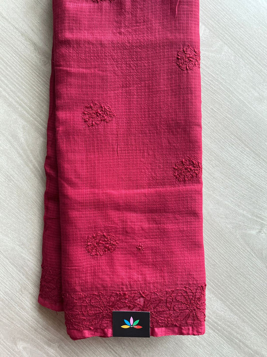 Hand embroidered Chikankari Kota Cotton Saree - 27386