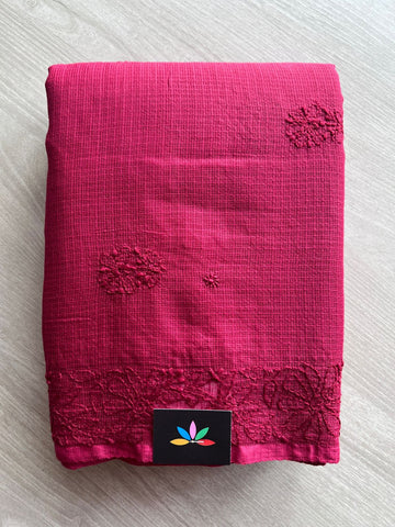 Hand embroidered Chikankari Kota Cotton Saree - 27386