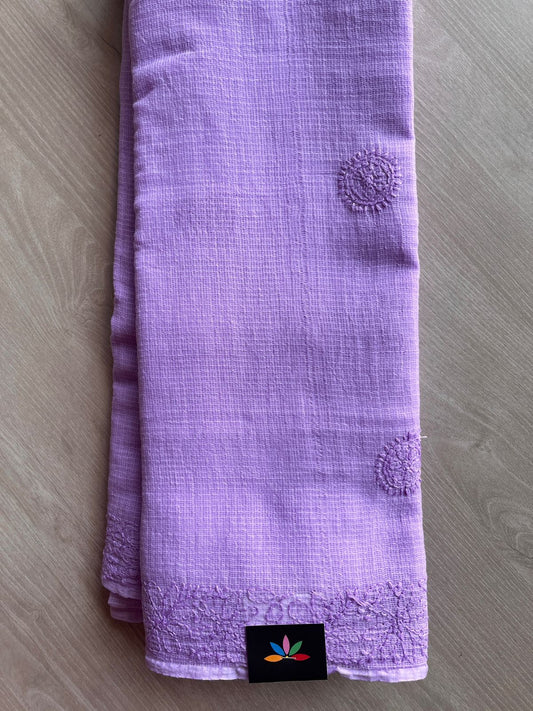 Hand embroidered Chikankari Kota Cotton Saree - 27387