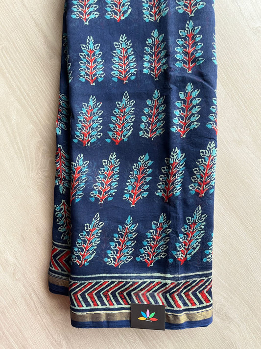 Handblock Printed Chanderi Cotton Silk Saree - 27388-27389
