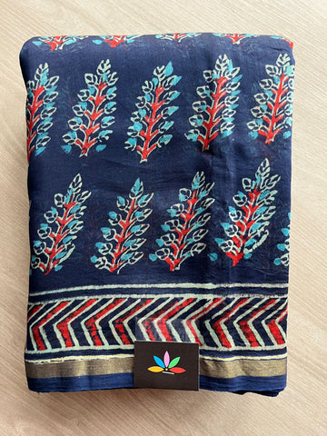 Handblock Printed Chanderi Cotton Silk Saree - 27388-27389