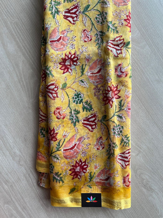 Handblock Printed Chanderi Cotton Silk Saree - 27390-27391