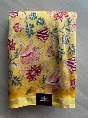 Handblock Printed Chanderi Cotton Silk Saree - 27390-27391