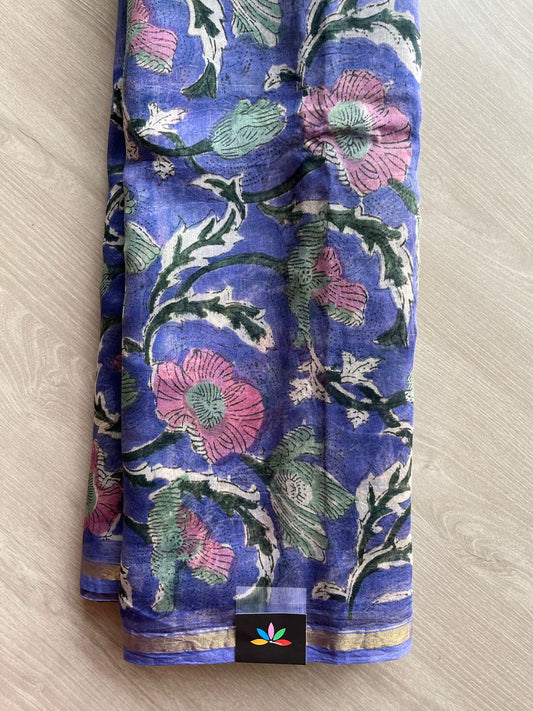 Handblock Printed Chanderi Cotton Silk Saree - 27392-27393