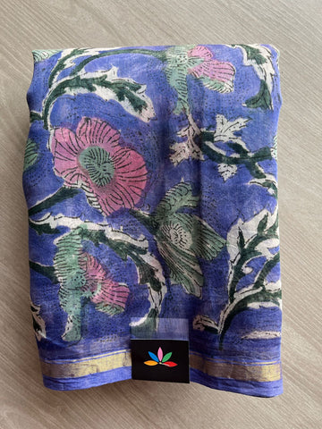 Handblock Printed Chanderi Cotton Silk Saree - 27392-27393