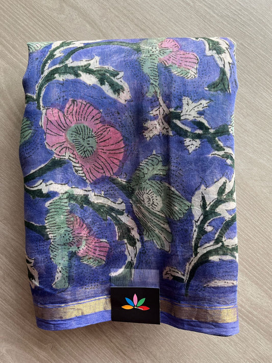 Handblock Printed Chanderi Cotton Silk Saree - 27392-27393