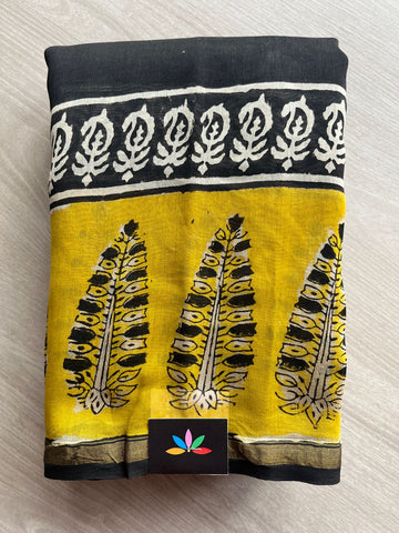 Handblock Printed Chanderi Cotton Silk Saree - 27394-27395