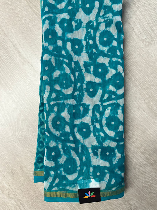 Handblock Printed Chanderi Cotton Silk Saree - 27398-27399