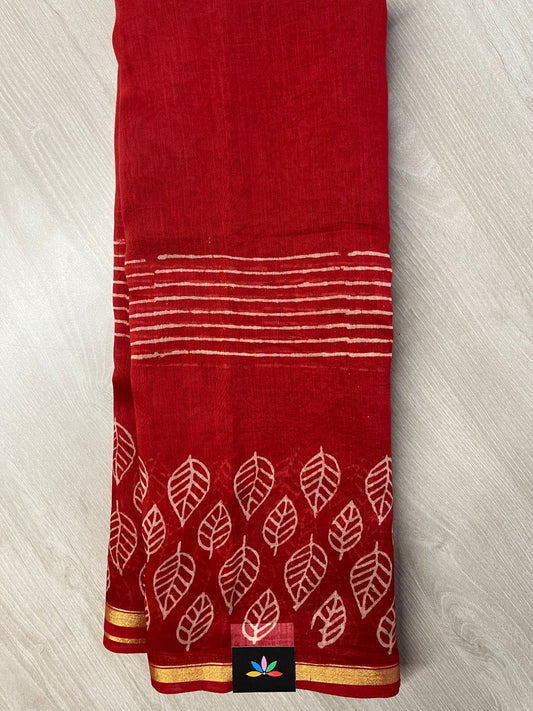Handblock Printed Chanderi Cotton Silk Saree - 27400-27401