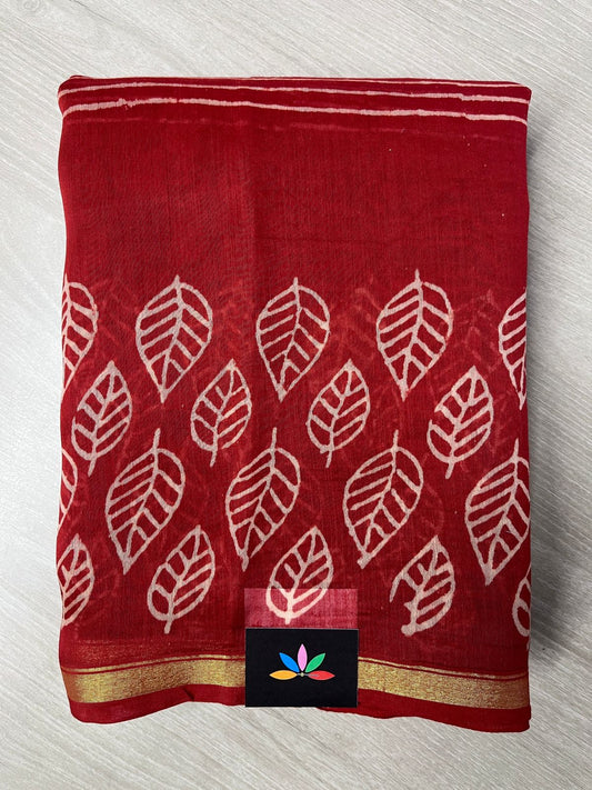 Handblock Printed Chanderi Cotton Silk Saree - 27400-27401