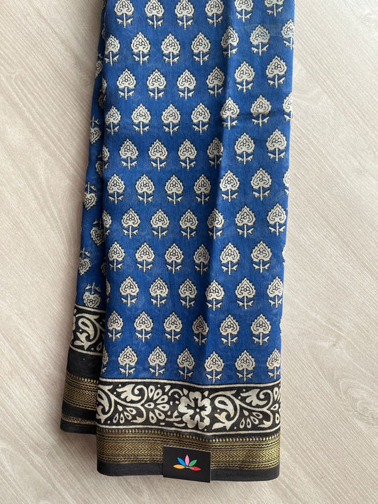 Handcrafted Chanderi Silk Cotton Saree with zari border-27418
