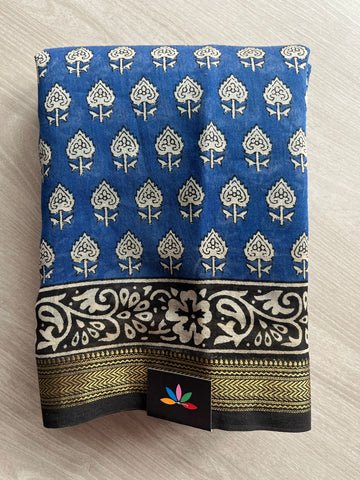 Handcrafted Chanderi Silk Cotton Saree with zari border-27418