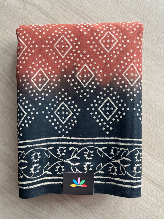 Handblock Printed Mul Cotton Saree- 27423-27424