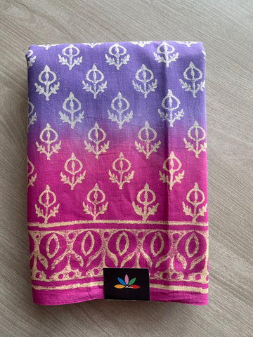 Handblock Printed Mul Cotton Saree - 33628-33629