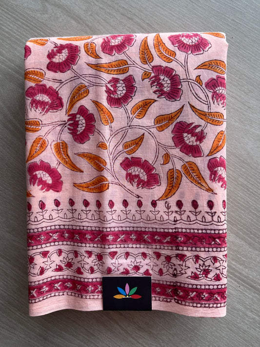 Handblock Printed Mul Cotton Saree- 27447-27448