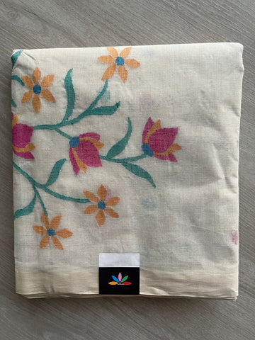 Handwoven Fine Bengal Cotton Jamdani Artisan Saree(Starched) - 27463