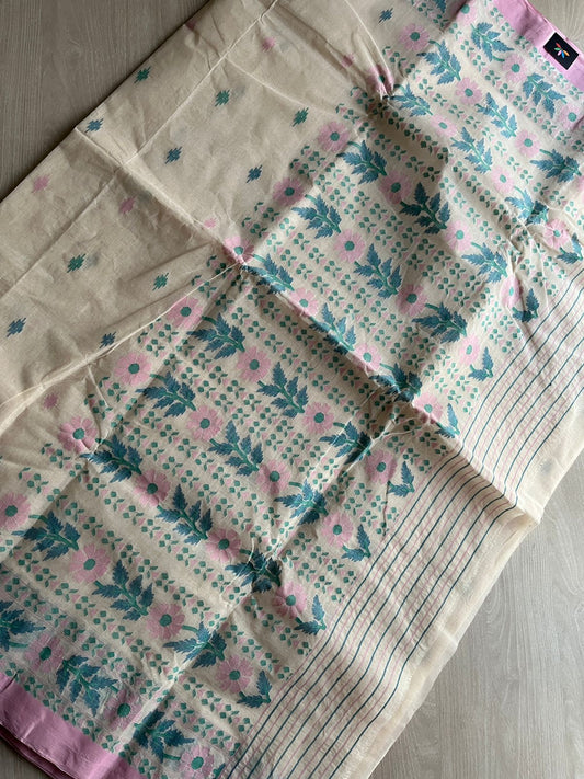 Handwoven Fine Bengal Cotton Jamdani Artisan Saree(Starched) - 27464