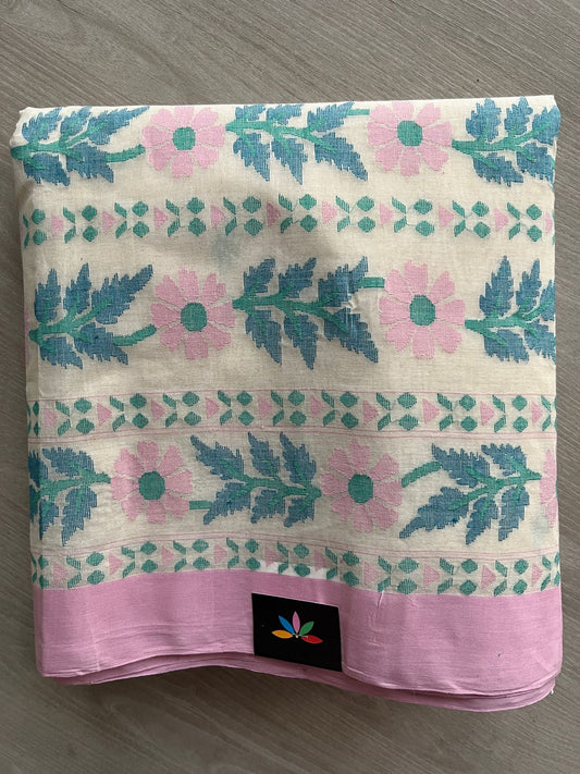 Handwoven Fine Bengal Cotton Jamdani Artisan Saree(Starched) - 27464