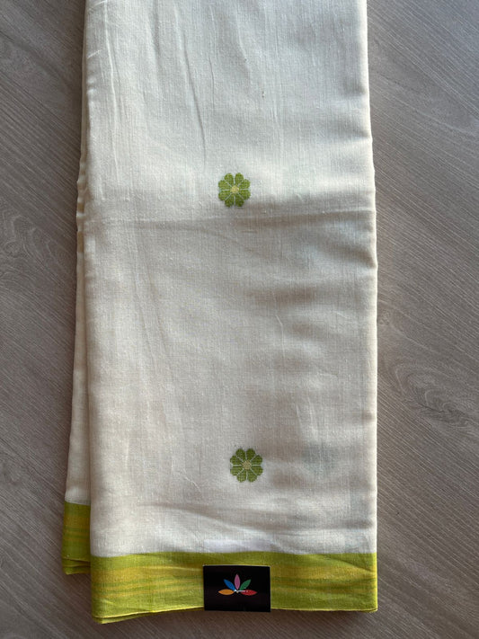Cream White Contrast Border Handloom Jamdani Soft Cotton Saree- 27490