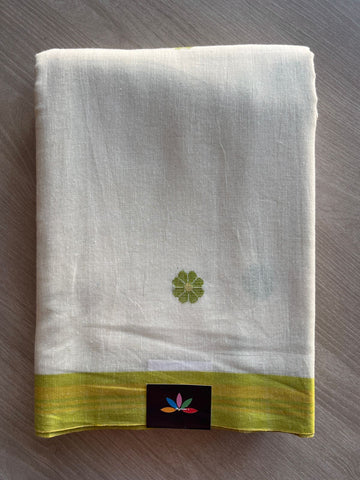 Cream White Contrast Border Handloom Jamdani Soft Cotton Saree- 27490