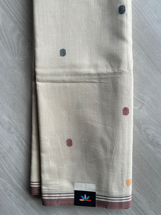 Light Beige Handloom Fine Jamdani Soft Cotton Saree -27500