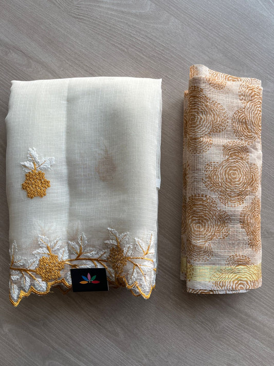 Cutwork Border Embroidered Kota Saree with Blouse- 27609