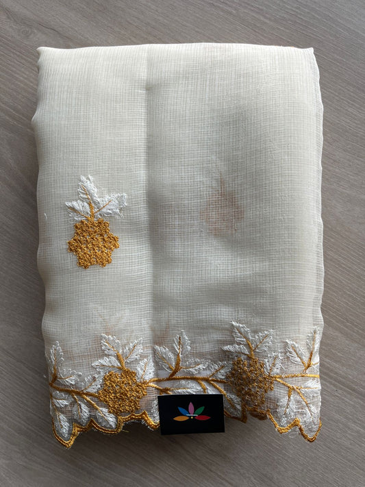 Cutwork Border Embroidered Kota Saree with Blouse- 27609