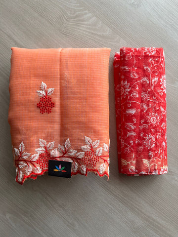 Cutwork Border Embroidered Kota Saree with Blouse- 27610