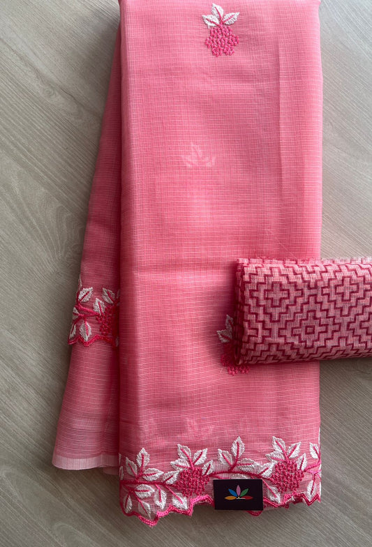 Cutwork Border Embroidered Kota Saree with Blouse- 27972-27973