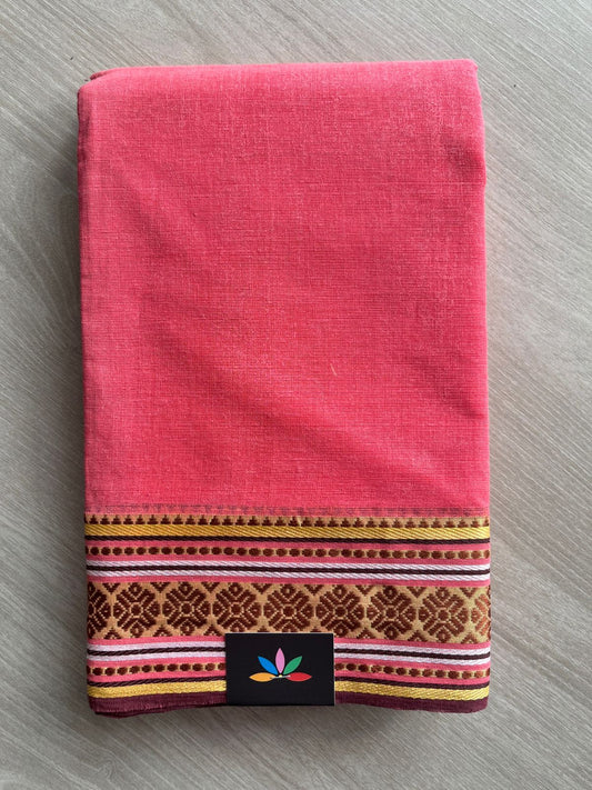 Peach Pink Handloom Bengal Soft Cotton Saree (without blouse)(Starched)-27635