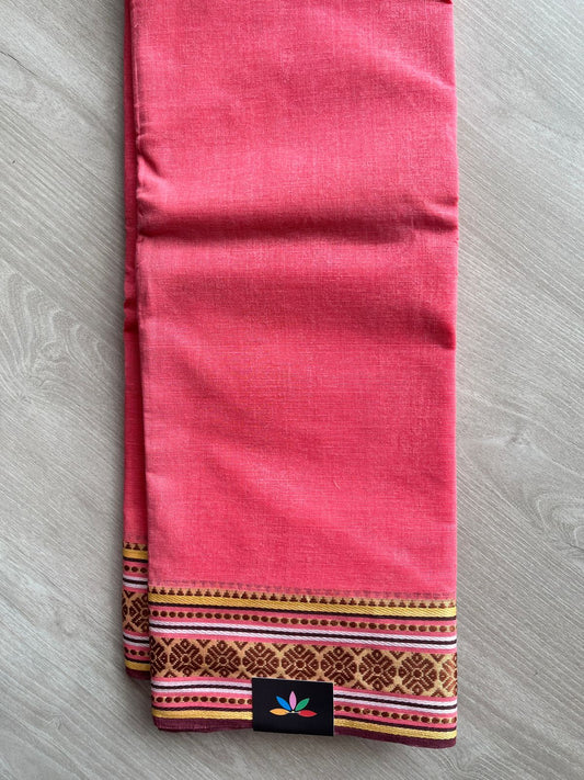 Peach Pink Handloom Bengal Soft Cotton Saree (without blouse)(Starched)-27635