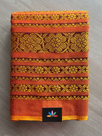 Woven One Side Long Border Blended Soft Cotton Saree-27667