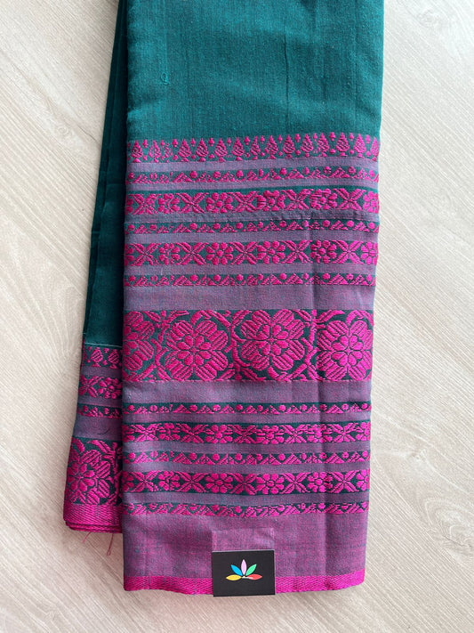 Woven One Side Long Border Blended Soft Cotton Saree-27669