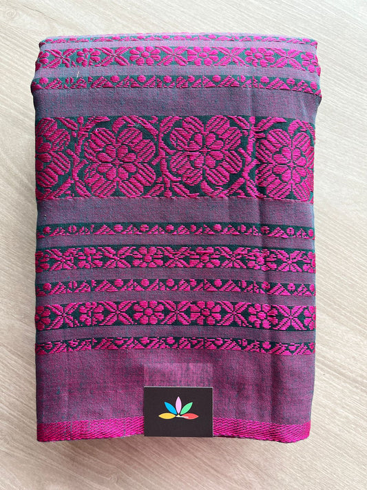 Woven One Side Long Border Blended Soft Cotton Saree-27669